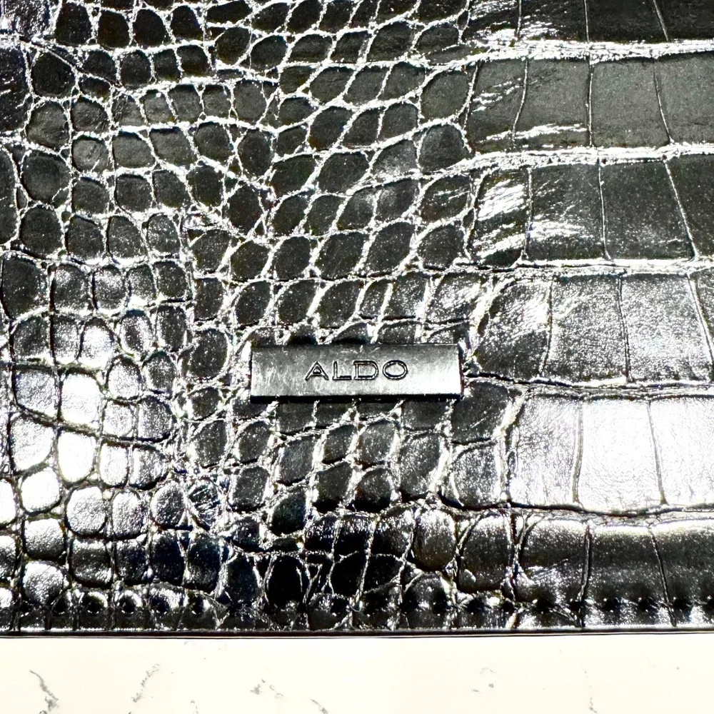 Aldo Black Crocodile Embossed Black Metal Chain Crossbody Bag and Handbag NWOT - Picture 11 of 11